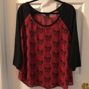 EUC black and red skull shirt sheer torrid 1X